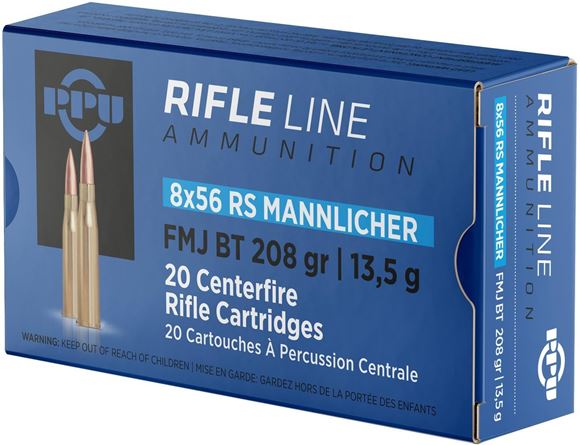 Picture of PPU PP856F Rifle Ammo 8x56R Mannlicher, FMJ, 208g  20 Rnds