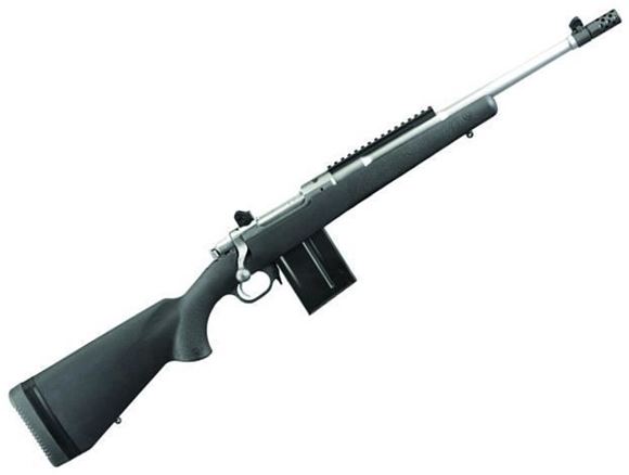 Picture of Ruger 6829 Scout Bolt Action Rifle 308 WIN, RH, 16.1 in, Matte S/S Synthetic Stk, 10+1 Rnd, Standard Trgr