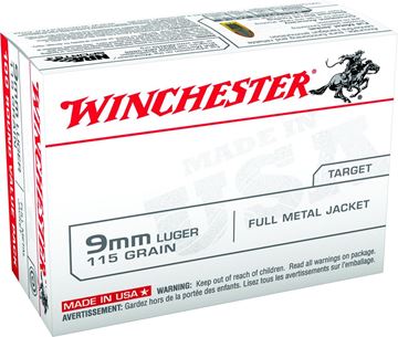 Picture of Winchester USA9MMVP Pistol Ammo 9MM FMJ, 115 Gr, 1190 fps, 100 Rnd Boxed