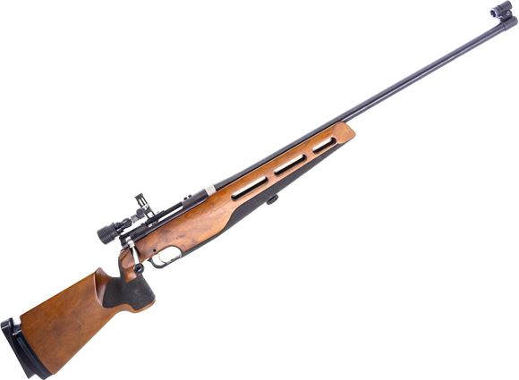 Picture of Use Grunig-Elmiger Bolt Action Target Rifle, 308 Win, Single Shot, Schultz and Larsen 28'' Barrel, Target Sights, Anschutz Target Wood Stock Adjustable Butt Plate, Scratches On top Comb Otherwise Good Condition